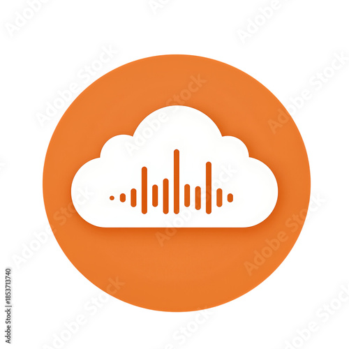 Orange circle with white cloud and sound wave graphic