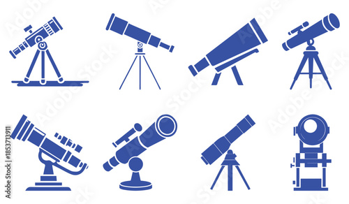 Collection of blue telescope white astronomy science