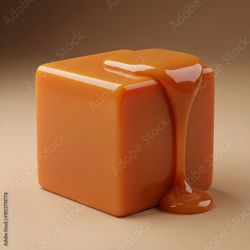 Caramel cube with gooey sauce dripping down side