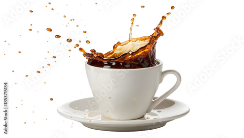 Coffee Cup with Dynamic Splash Isolated on Transparent Background