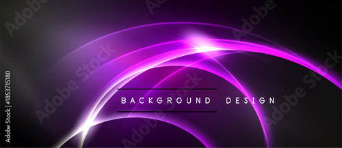 Abstract purple light curves form dynamic background. Bright glow radiates from center, creating modern design element.