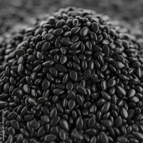 Heap of black sesame seeds in close-up view for culinary use