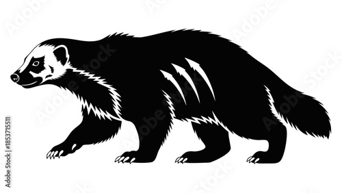 Stylized Black and White Illustration of a Walking Badger