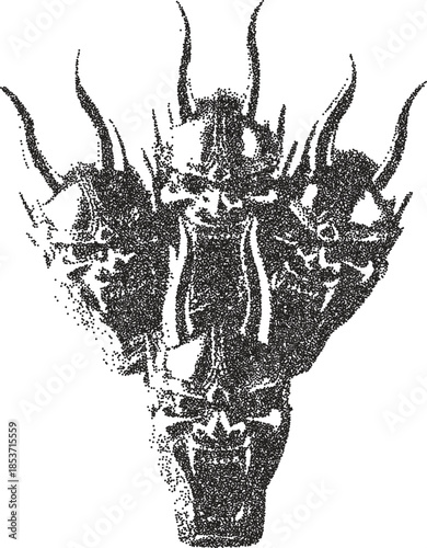 Monster retro y2k stipple design creature halftone brutalist urban vector png with clear background, beast 2000s photocopy grunge tattoo gen z effect