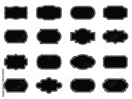 Vintage label collection with ornate frames red silhouettes. Decorative badge shapes for product packaging, branding and logo design. Set of vintage label and badges shape collections red colour.