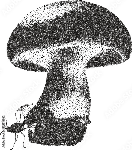 Mushroom retro y2k stipple design trippy halftone brutalist urban vector png with clear background, fungi 2000s photocopy grunge tattoo gen z effect