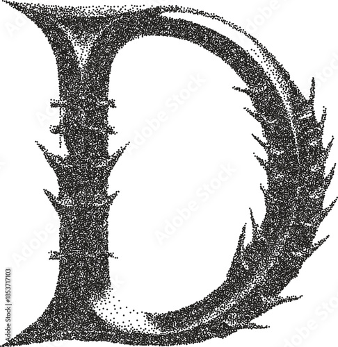Spike letter D y2k retro stipple art letter brutalist halftone vector png transparent, sharp 2000s photocopy effect tattoo aesthetic