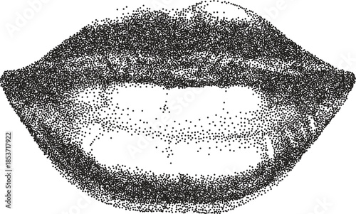 Mouth smile retro y2k stipple design lip halftone brutalist urban vector png with clear background, tongue 2000s photocopy grunge tattoo gen z effect
