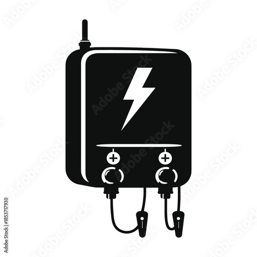 Black and white electric battery charger icon