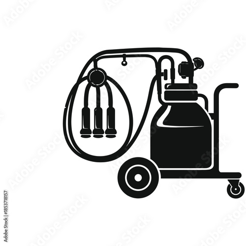 silhouette of milking machine on wheels