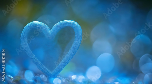 Dreamy Blue Heart Shaped Bokeh Background Aesthetic Abstract Glowing Effect for Valentine Romantic Night or Technology Love Themed Design and Wallpaper.