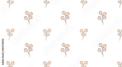 Clean and simple seamless pattern of minimalist, hand-drawn berry branches in a soft, dusty pink hue on a plain white background.