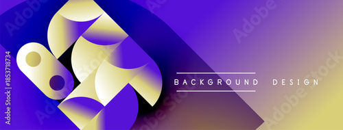 Abstract shapes blend vibrant purple, yellow hues. Gradient background creates modern visual impact. Text reads background design.