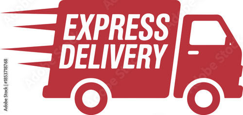 Red Express Delivery Truck Icon with Motion Lines