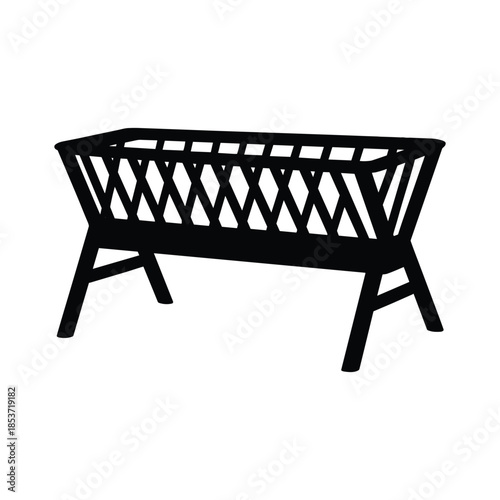 Black silhouette of wooden baby cradle illustration