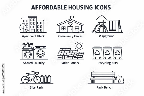 Collection of simple affordable housing icons in a vector format