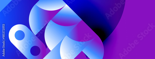 Abstract fluid shapes blend vibrant blues, purples. Gradient colors create dynamic composition, modern aesthetic. Smooth transitions, soft lighting.