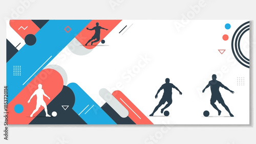 Dynamic Soccer Players in Action on Modern Geometric Abstract Sports Background