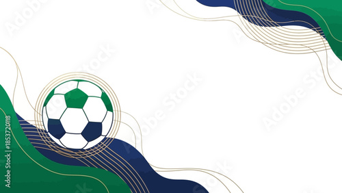 Dynamic Soccer Ball Illustration with Wavy Abstract Shapes and Golden Lines