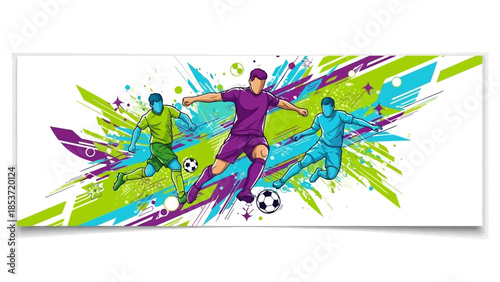 Dynamic Soccer Players Illustration with Abstract Background - Energetic Sports Action