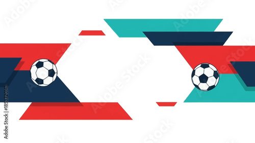 Energetic Soccer Match Layout with Abstract Geometric Shapes and Footballs
