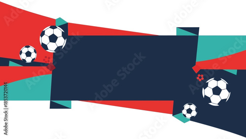 Dynamic Soccer Event Banner Illustration with Abstract Shapes and Footballs Design