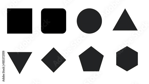 Basic Black Geometric Shape Icons Set on White Background