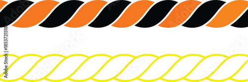 Vector rope design featuring alternating orange-black and yellow-white twisted spiral patterns on white background.