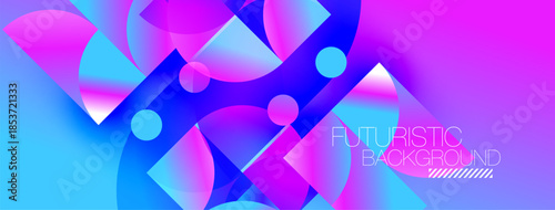 Vibrant abstract composition. Blue, purple, pink gradients create dynamic shapes. Modern design suggests technology, innovation.