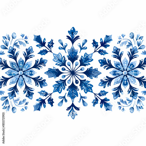 Blue Watercolor Snowflake Vector Border Illustration - A Decorative Design Element