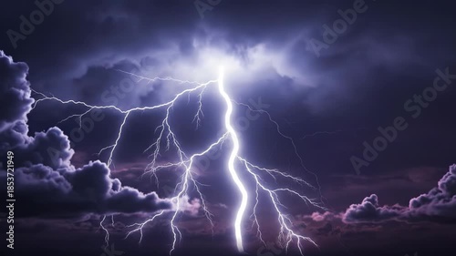 Wallpaper Mural Dramatic lightning bolt illuminating dark cloudy sky during storm Torontodigital.ca