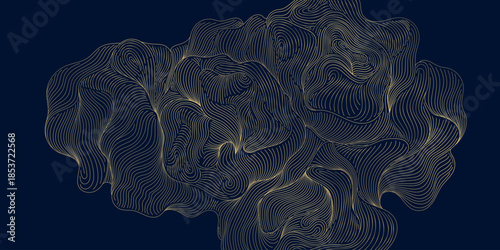 Vector line oriental cloud illustration, luxury golden japanese abstract pattern. Chinese style vintage wave background, art deco ornament poster, shape.