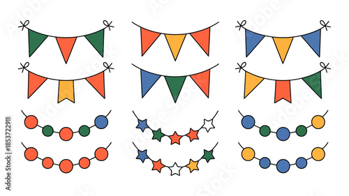 Colorful bunting and garlands for festive decorations