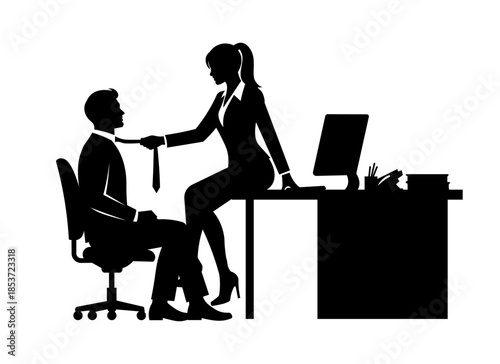 Businesswoman Teasing Businessman in Office Power Dynamics Silhouette.