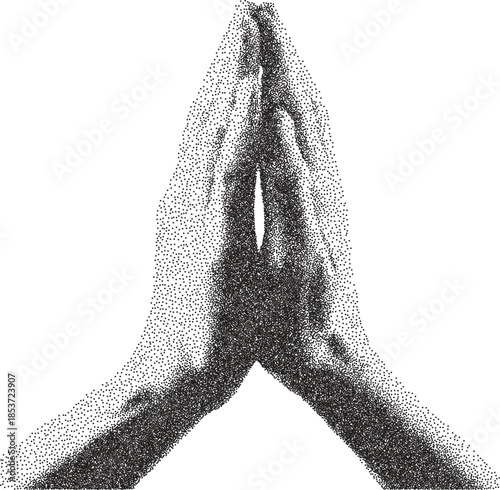 Prayer vintage y2k stipple art, chant halftone stipple brutalist retro vector png with transparent background, faith 2000s aesthetic photocopy effect tattoo