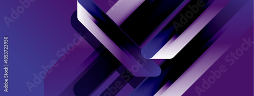 Abstract geometric design. Purple shades create layered, dynamic composition. Modern aesthetic, sleek lines, visual impact.