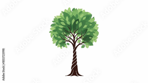 Elegant and stylized illustration of a tree with a twisted, braided trunk and a lush, circular canopy of green watercolor leaves.