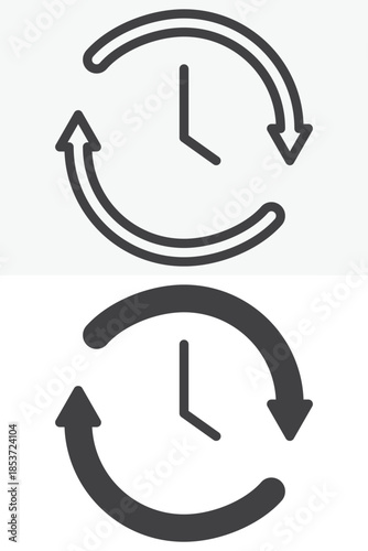 Clock arrows refresh line and solid vector icon set