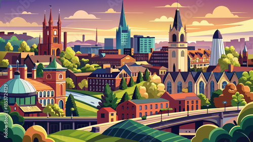 Very beautiful scenic view of Wolverhampton City in England, showcasing a blend of historic architecture and modern urban landscape under balanced daylight conditions.