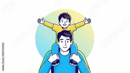 Father and Son on Shoulders, Expressing Joy and Connection
