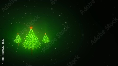 Solitary Christmas tree with twinkle lights in snow storm 