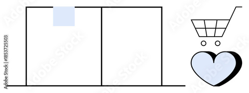 E-commerce, retail, shopping trends, consumer choice, product selection, business strategy. Minimalist cart and heart symbol reflect consumer loyalty and e-commerce. E-commerce and retail