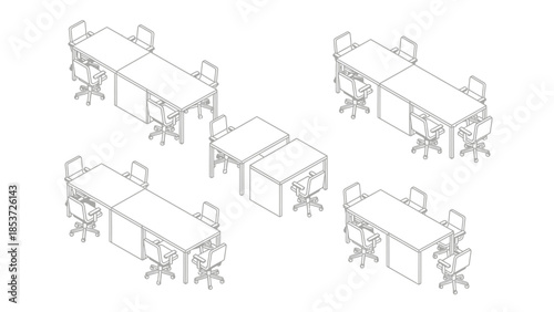 Office Workstations with Desks and Chairs.