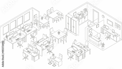 Office Space with Desks and Workstations.