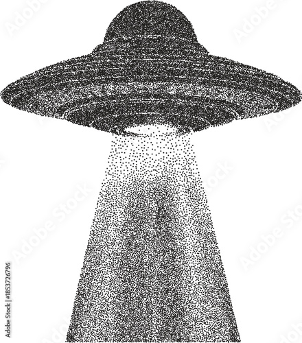 Alien vintage y2k stipple art, ufo halftone stipple brutalist retro vector png with transparent background, cosmic 2000s aesthetic photocopy effect tattoo