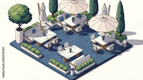 Isometric View of Outdoor Cafe Setting.