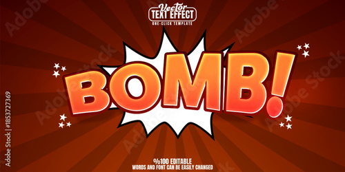 Bomb editable text effect, customizable comic and book 3d font style
