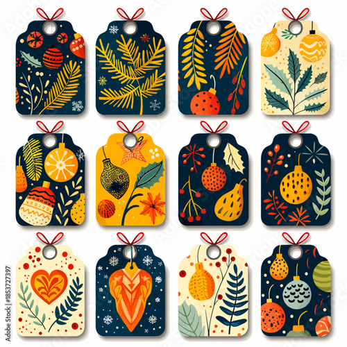 Charming Vector Christmas Gift Tags with Festive Holiday Designs and Winter Elements