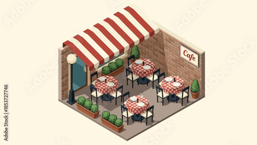 Isometric Illustration of Outdoor Cafe Scene.