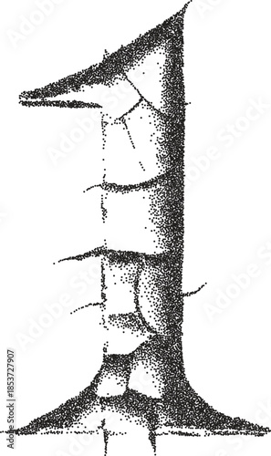 Number 1 vintage y2k stipple art, cracked halftone stipple brutalist retro vector png with transparent background, stone 2000s aesthetic photocopy effect tattoo